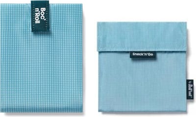 Boc’n’Roll - Snack'n'Go Voordeelset Active Zilver Blauw - Herbruikbaar Boterhamzakje en Snackverpakking - Sluiting met klittenband - BPA-vrij - Waterdichte binnenlaag - Wasbaar tot 60°C