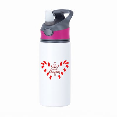 Hacebo® - Kerst we wish you a merry christmas waterfles met rietje roze - Kerstmis - Kerst beker - winter - kerst - christmas - kerst cadeau - water fles - 650ML