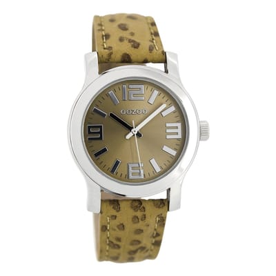 OOZOO Timepieces - Zilverkleurige horloge met zand leren band - C7125