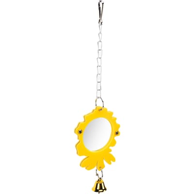 Miroir jouet pour perroquet, jouet avec crochet mignon, miroir avec cloches pour oiseaux de petite et moyenne taille yellow