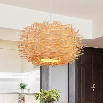 Hanglamp van gevlochten rotan 30x30cm met 1,2m snoer, witte E27 fitting (lamp niet inbegrepen)