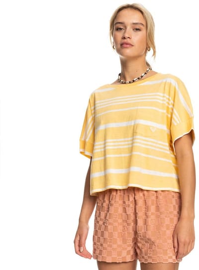 Roxy Stripy Sand T-shirt Met Korte Mouwen Geel L Vrouw