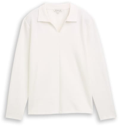 Tom Tailor - Shirt met lange mouwen en polokraag - Maat XL - Whisper White