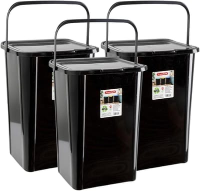 Plasticforte Recycling afvalbak - 3x - zwart - 45 Liter - afsluitbaar - 34 x 40 x 54 cm - kunststof