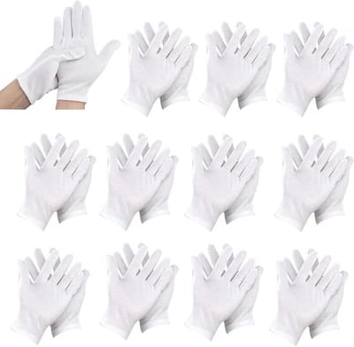Witte Katoenen Handschoenen - 12 Paar, Perfect voor Huidverzorging, Juweelonderzoek en Dagelijks Gebruik, Ademend en Comfortabel