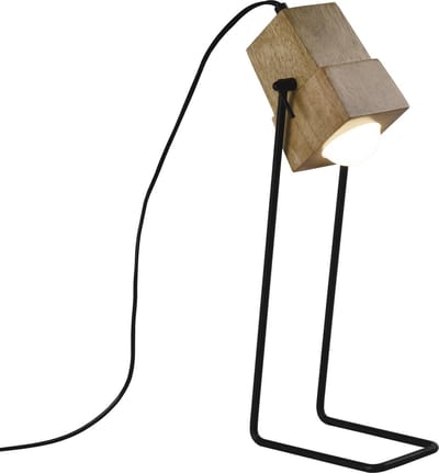 QUVIO Tafellamp Scandinavisch - Lampen - Leeslamp - Nachtkastlamp - Verlichting - Tafellamp slaapkamer - Tafellampen - Bedlamp - Houten lampje op staaldraad voet - Met 1 lichtpunt - E27 Fitting - Voor binnen - 10 x 18 x 43 cm - Zwart en bruin