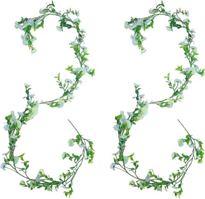 Dailygoods - OMJMYY 2 stuks kunstbloemen, slinger, madeliefjes, decoratie (210 cm), kunstbloemenranken voor bruiloften, lente, tuinfeest, wanddecoratie, blauwe bloemenslinger