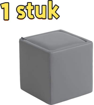 1 stuk - Opbergpoef met deksel - Vierkante poef - Zitting van kunstleer - Kubusvormig - Geschikt voor thuis en als opbergruimte - 40 x 40 x 40 cm - Grijs