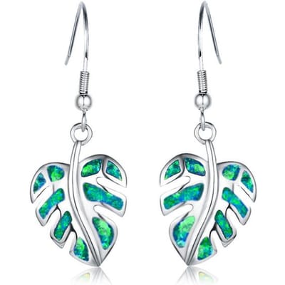 Boho Fashion Rainbow Leaf Drop Oorbellen voor vrouwen Coforful Fire Opal Pendientes Dangle Oorbellen Wedding Engagement Party Sieraden groen