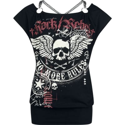 Rock Rebel by EMP - Rock T-shirt - T-shirt met wijde hals en kettingen - S tot XXL - voor Vrouwen - zwart