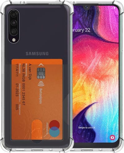 Smartphonica Telefoonhoesje Geschikt voor Samsung Galaxy A50 met Pasjeshouder Doorzichtig Siliconen - Transparant TPU Shockproof Backcover Case with Card Slot geschikt voor Samsung Galaxy A50