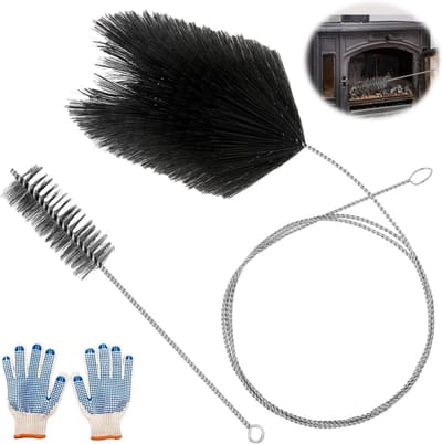 Set van 2 Schoonmaakborstels voor Schouwen en Kachels, Flexibele Steel en Handschoenen, Ideaal voor het Onderhouden van Verwarmingssystemen en Rookkanalen