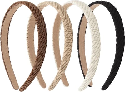 Set van 4 Mode Haarbanden Gevlochten Gebreide Haarbanden voor Vrouwen en Meisjes - Stijlvolle Accessoires voor Dagelijks Gebruik met Haarspeld (Zwart/Beige/Koffie/Bruin)
