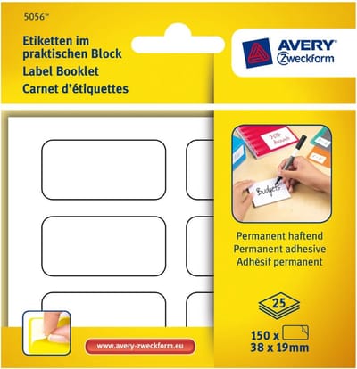 Etiketten in blok 38x19mm Permanent 150x stuks