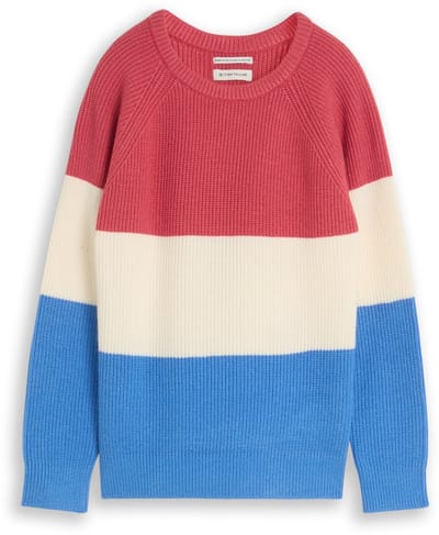 Tom Tailor - Gebreide trui met ronde hals - Maat 92/98 - soft blue and red block stripe