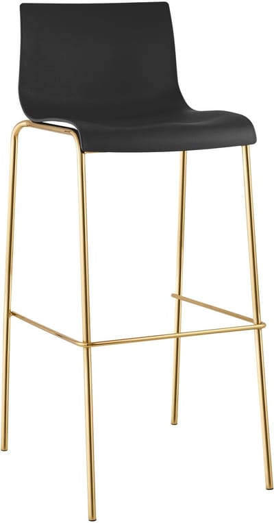 CLP Barkruk met rugleuning en voetsteun Hover - Stapelbaar - Metalen Frame in Goudlook - Belastbaar tot 150 kg - Kunststof - zwart/goud