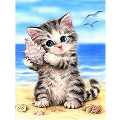 5D bricolage diamant peinture bord de mer chat diamant brodé point de croix strass mosaïque 20X30CM gray
