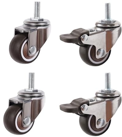 Mini meubelwielen met schroefdraad M6 - Laag profiel rubberen zwenkwielen voor meubels en wagens - Set van 4 - Draagkracht 40 kg