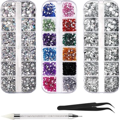 4600 Stuks Gemengde Nail Art Strass Steentjes en Kristallen met Pincet en Dotted Pen voor Nagels, Kleding, Gezicht en Creatieve Knutselprojecten