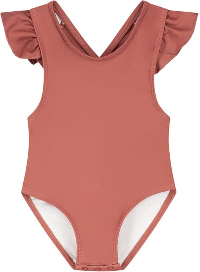 Supercute badpak Terracotta met drukknopen en gekruiste bandjes maat 80/86