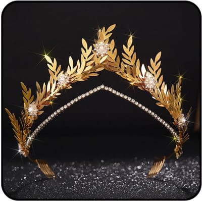 Bruiloft Kroon - Tiara Prinses Bloem - Bruiloft Accessoire - Bladgoud Versiering - 15 x 15 x 7.9 cm - Goud