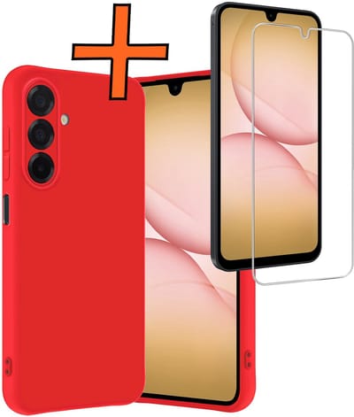 Hoes - Met Screenprotector - Geschikt voor Samsung Galaxy A17 - Sterk & Shockproof - Back Cover - Siliconen Case - Telefoon Hoes - Rood