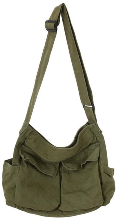 Golden crown - Canvas Shoulder Bag - Grote capaciteit - Vintage schoudertas - Groen - Casual tas - Perfect voor school en shoppen - Unisex
