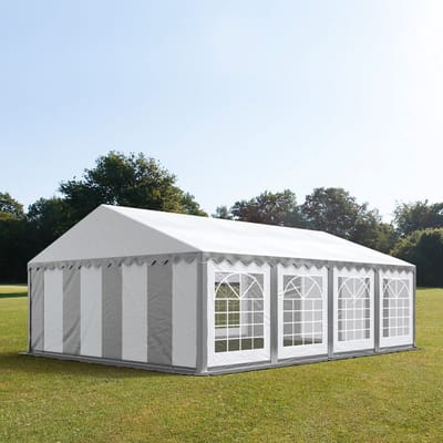 Partytent feesttent 6x8 m tuinpaviljoen -tent PVC 700 N in grijs-wit waterdicht