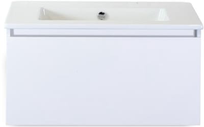 Frozen Badmeubelset 80 cm - Greeplijst in Kleur - Wit Hoogglans - Keramische Wastafel Wit Zonder Kraangat