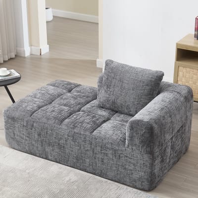 MODFU Chaise Longue Bank - Zijvakken En Inclusief Kussen - Modern - Voor Woonkamer Of Slaapkamer - Chenille - Grijs - 158 X 90 X 60 Cm