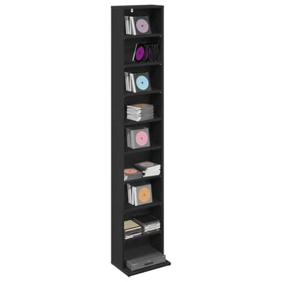 vidaXL - CD - Kast - Zwart - eiken - 33 - x - 23,5 - x - 175 - cm - Bewerkt - hout