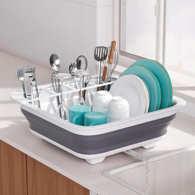 Opvouwbaar Afdruiprek - Servies Organizer - Keuken Opruimen - Ingebouwd Bestekvak - 36 cm - Grijs