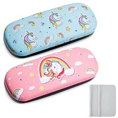 Nezyo Unicorn Glasses Case, 2 Pieces Hard Shell Clamshell Glasses Case with Rainbow Animal Pattern, 2 Pieces Lens - ShopVlot
