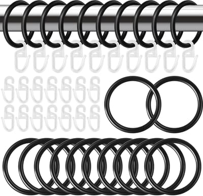 Dailygoods- Gordijnringen 30 Mm - 40 Stuks - Gordijnhaken 80 Stuks - Zwart - Kunststof - Geluidsarm