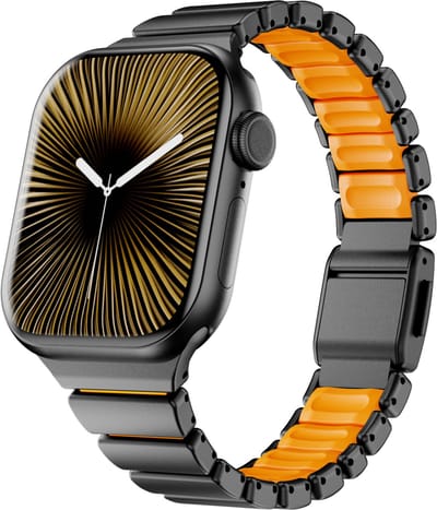 Stravo Slank Magnetisch Titanium Horlogebandje met Siliconen Binnenlaag – Geschikt voor Apple Watch 42mm (Series 11/10), 41mm (Series 9/8/7), 40mm (Series 6/5/4/, SE3/2/1), 38mm (Series 3/2/1) – Dames – Elegant & Comfortabel – Zwart / oranje