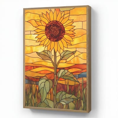 Wandlamp 60x90 cm - Oplaadbaar - Zonnebloem - Mozaïek - Zonsondergang - Geel - Wandlampen binnen woonkamer - Slaapkamer lamp - Decoratieve nachtlamp - Vloerlamp draadloos