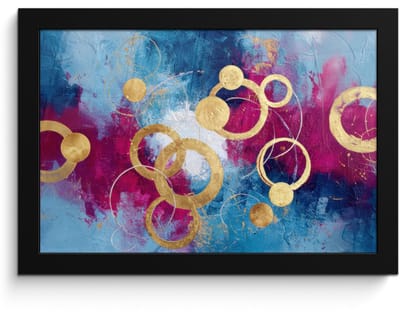 Poster in lijst - Fotolijst 30x20 cm - Posters - Cirkels - Goud - Abstract - Posterlijst zwart - Decoratie - Wanddecoratie woonkamer - Muurdecoratie slaapkamer