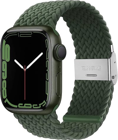 Stravo Gevlochten Nylon Bandje - Geschikt voor Apple Watch 42mm (Series 11/10), 41mm (Series 9/8/7), 40mm (Series 6/5/4/SE 1/2/3), 38mm (Series 3/2/1) - Verstelbaar elastisch Apple Watch Horlogebandje met gesp - Groen