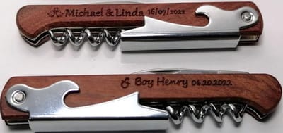 Wijnopener - kurkentrekker - kelnermes - RVS - gepersonaliseerd -hout