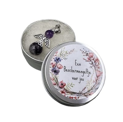 Een beschermengeltje voor jou, amethyst,edelsteen,troost,verdriet,zorgen,engel,beschermengel,klein kadootje,beterschap,sterkte,bescherming,