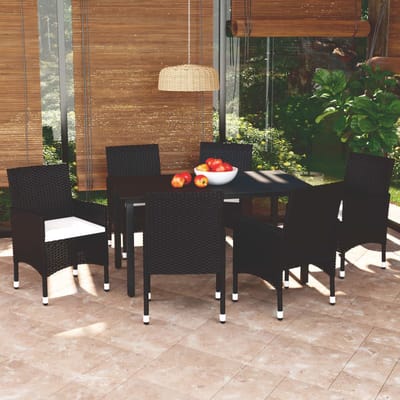 vidaXL - 7-delige - Tuinset - met - kussens - poly - rattan - zwart