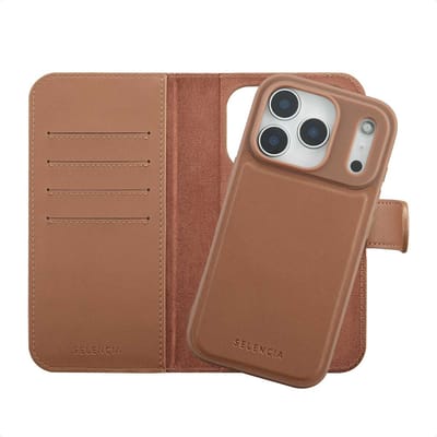 Selencia Hoesje - Geschikt voor Apple iPhone 17 Pro - Olyn Uitneembare Bookcase geschikt voor MagSafe - Bruin