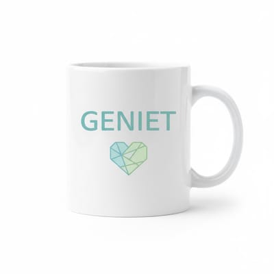 Geniet Mok – Minimalistische Tekst met Hart Design Koffiemok – 330 ml Keramische Mok