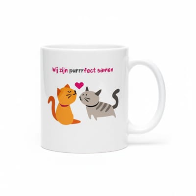 Schattige Katten Liefde Koffiemok 330 ml – “Wij Zijn Purrrfect Samen” Keramische Mok