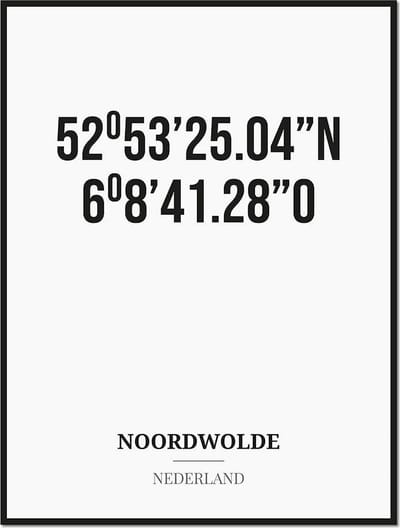 Poster/kaart NOORDWOLDE met coördinaten