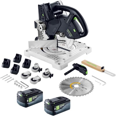 Festool SYMC 70 EB-Basic SYMMETRIC accu-plintzaag 36 V ( 2 x 18 V ) 216 mm + 2x accu 5,0 Ah - zonder oplader