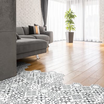 Antislip vloerstickers met beschermlaag - Zeshoekige vloertegels Frankrijk - 60x135cm - 10 zeshoekige stickers 30x26cm