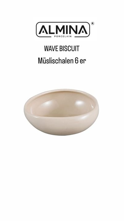Almina Wave Biscuit Kommenset – 6 Stuks – Ø 12 cm – Porselein – Voor Ontbijt, Snacks & Desserts