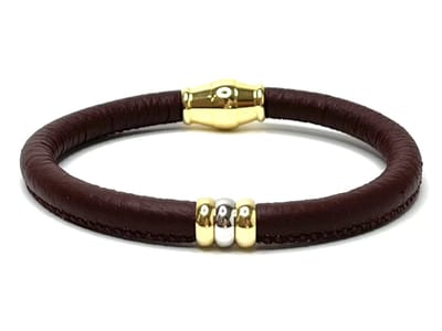 NIEUW! Jolla - dames armband zilver - leer - magneetsluiting - bedels - tweekleurig - Single Ladies Gold - Bordeaux