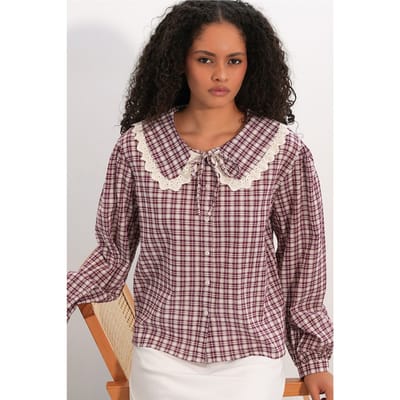 Dames Ruit Viscose Poplijn Shirt